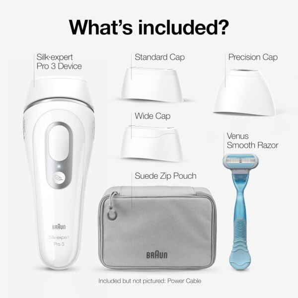 "Braun IPL Long-Lasting Hair Removal System for Women and Men, featuring a sleek white design with ergonomic handle, displayed on a white background. The device promises effective and gentle hair reduction for smooth skin."