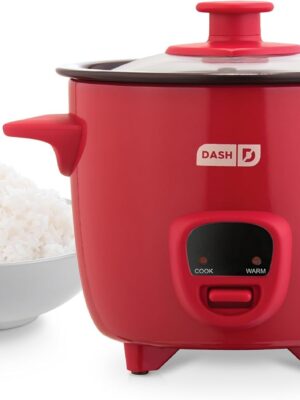 Absolutely! Here's some alt text for the Dash Mini Rice Cooker Steamer: "Dash Mini Rice Cooker Steamer in a compact and sleek design. Features a non-stick inner pot, a clear lid for easy monitoring, and intuitive control buttons. Ideal for cooking small portions of rice, steaming vegetables, and preparing various small dishes. Perfect for small kitchens, dorm rooms, or travel." I hope that works for you! If you need any adjustments or more details, just let me know.