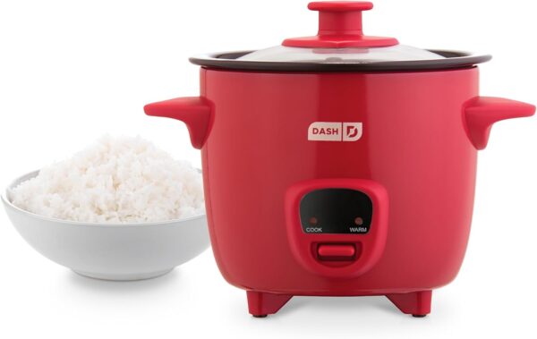 Absolutely! Here's some alt text for the Dash Mini Rice Cooker Steamer: "Dash Mini Rice Cooker Steamer in a compact and sleek design. Features a non-stick inner pot, a clear lid for easy monitoring, and intuitive control buttons. Ideal for cooking small portions of rice, steaming vegetables, and preparing various small dishes. Perfect for small kitchens, dorm rooms, or travel." I hope that works for you! If you need any adjustments or more details, just let me know.