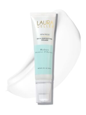 A tube of LAURA GELLER NEW YORK Spackle Super-Size primer against a clean, white background. The tube features sleek packaging with the product name prominently displayed, highlighting its skincare-infused formula and professional-grade priming properties.