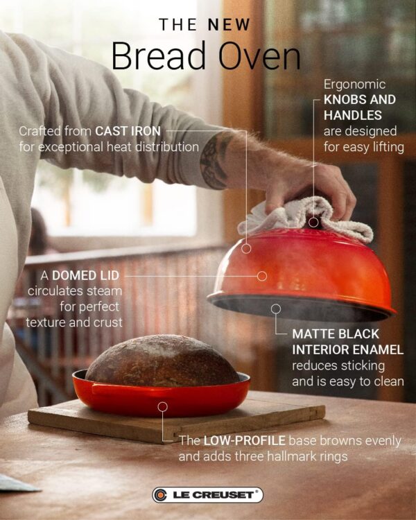 “Le Creuset’s 1.75 qt Enameled Cast Iron Bread Oven in a rich Shallot color, showcasing its sleek design and durable construction for baking perfect loaves.” 🥖