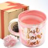 "An image of a pink marble ceramic coffee cup with the words 'Best Mom Ever' printed on it. The cup has an 11-ounce capacity." ☕🌸