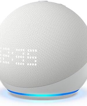 “Smart speaker with clock and Alexa, Cloud Blue.”