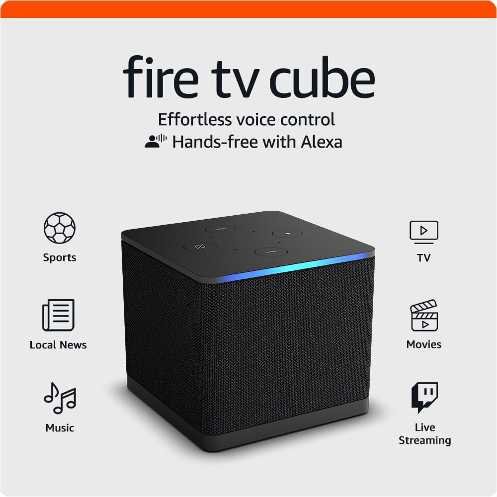 *"Amazon Fire TV Cube"* is a powerful entertainment device that combines **hands-free 4K ultra HD streaming** with the convenience of **Alexa** voice control. With this cube, you can enjoy a seamless streaming experience, access a variety of content, and even control your smart home devices—all without lifting a finger. Whether you're watching your favorite shows, exploring live TV options, or managing your home automation, the Fire TV Cube delivers an immersive and convenient entertainment solution. 📺🔥🗣️