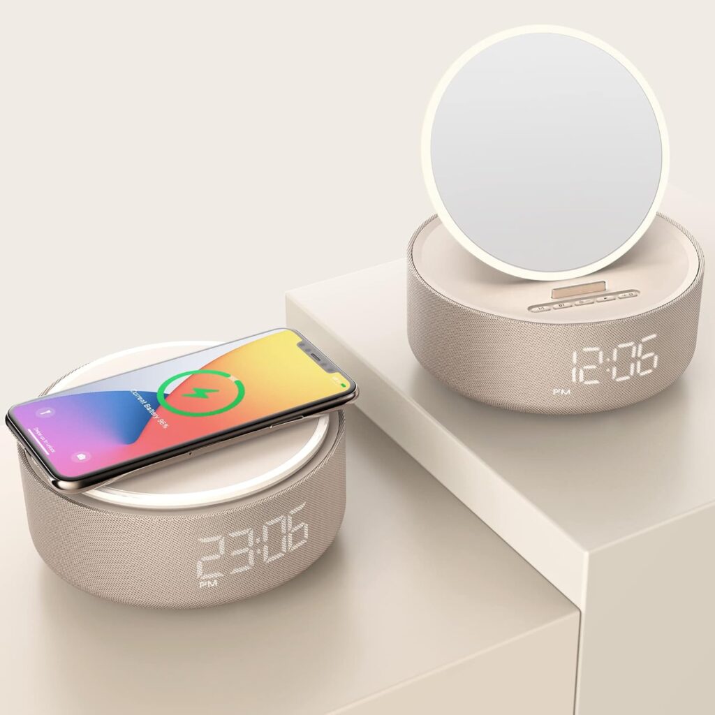 COLSUR Bluetooth Speaker Alarm Clock Gifts for Women Wireless Speaker Charger for iPhone/Samsung, Mirror Clock