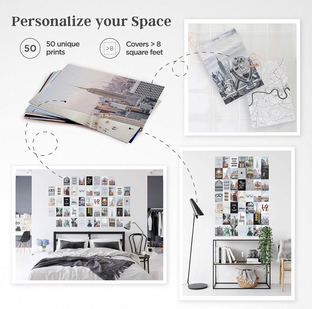 A collection of aesthetic city-themed photographs from HAUS AND HUES, designed as a kit for creating wall collages. The kit contains various images of urban landscapes, architecture, and city scenes, ideal for adding a modern and trendy vibe to any wall.