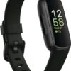 A slim, lightweight fitness tracker, the Fitbit Inspire 3, in a sleek Midnight Zen/Black design, comes with interchangeable small and large bands for a customizable fit. This wearable device offers a variety of health and fitness features, including 24/7 heart rate monitoring, stress management, workout intensity tracking, and automatic sleep tracking. It's designed for all-day wear, boasting a sleek profile and a long-lasting battery that lasts up to 10 days on a single charge. The water-resistant design allows for swimming and other water-based activities. Ideal for anyone seeking to track fitness, manage stress, and monitor overall health in a discreet and stylish way.