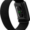 A sleek, minimalist wearable device designed for health and fitness tracking, the WHOOP 4.0 is black with a durable SuperKnit band. It has no screen, focusing on tracking meaningful biometric data like heart rate variability, resting heart rate, and strain levels. This device can be worn 24/7 without interruption, thanks to its wireless battery pack that doesn't require removal for charging. It's IP68 dust-proof and water-resistant, allowing use in various conditions. WHOOP 4.0 offers advanced sleep tracking, personalized coaching, and compatibility with customizable bands, with up to 74,000 color and material combinations.