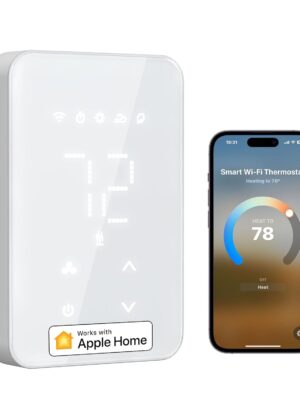 Smart thermostat with voice and remote control, compatible with Apple Home, Alexa, Google Home, and SmartThings, designed for electric baseboard and in-wall heaters.