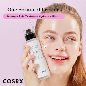 The COSRX 6X Peptide Collagen Booster Toner Serum is a skin renewal boosting facial essence that offers multiple benefits. Here’s an alt text description for it:

“A 150mL/5.07 Fl.Oz bottle of COSRX 6X Peptide Collagen Booster Toner Serum. The serum contains 6 peptides, hyaluronic acid, and niacinamide. It boosts skin elasticity, reduces post-hyperpigmentation, controls pores, calms and alleviates skin, and improves the look of fine lines and wrinkles. Use it as the first step in your skincare routine.”