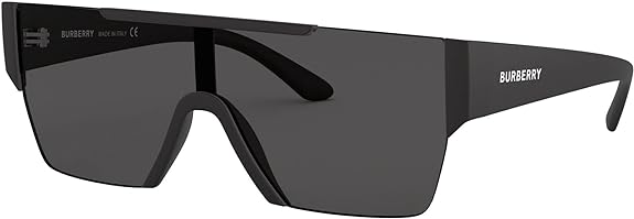 BURBERRY BE 4291 346487 Sunglasses: A stylish pair of matte black plastic rectangle sunglasses by Burberry. The black lenses provide UV protection. Ideal for a trendy and sophisticated look.”