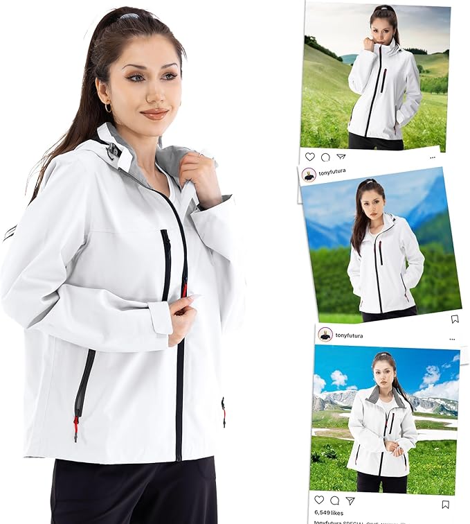 "Women's waterproof shell jacket windbreaker with a hooded design, suitable for outdoor hiking, climbing, and traveling by Camel Crown." 😊