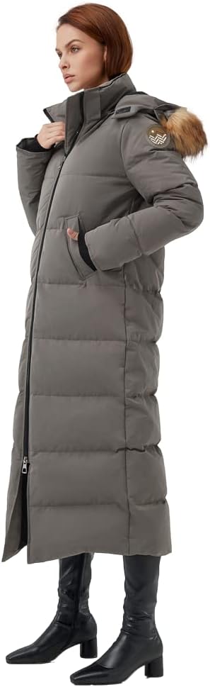 Full-length women’s Waukee long down coat parka jacket by Fitouch, featuring 750 fill power.”