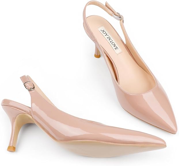 “An image of the JOY IN LOVE Kitten Heels for Women Slingback Pumps Sandals Pointy Toe Pumps – a stylish pair of slingback pumps with a comfortable 2.5-inch kitten heel. These versatile shoes can be worn as sandals or pumps and are suitable for various occasions.” 👠🌟