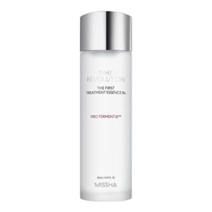 alt text for the MISSHA Time Revolution The First Treatment: “Anti-wrinkle, whitening treatment essence with 95% cica yeast ferment that provides deep hydration to skin. Improves 8 different skin problems such as enhancing skin transparency and moisture, strengthening skin barrier, and reducing hyperpigmentation. Contains Pro Ferment