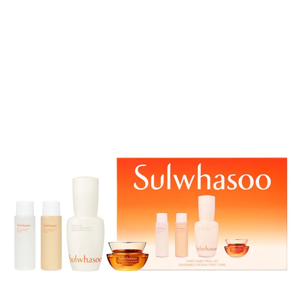 My First Sulwhasoo Set: “The perfect introduction to Sulwhasoo, this limited edition set includes our cult-favorite First Care Activating Serum VI. Featuring the exfoliating White Ginseng Refining Mask, skin barrier-strengthening First Care Activating Serum VI, and age-defying Concentrated Ginseng Renewing Cream. The set includes: First Care Activating Serum VI (60 mL / 2.02 fl.oz.), White Ginseng Radiance Refining Mask (35 mL / 1.1 fl. oz.), and Concentrated Ginseng Renewing Cream (5 mL / 0.1 fl. oz.).” Y