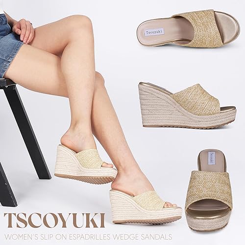 Tscoyuki women;s  slip on Espadrilles wedge sandal