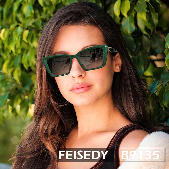 “Trendy Cat Eye Retro Square Sunglasses by Feisedy B9135: Stylish women’s sunglasses with a chic cat eye design, perfect for adding a retro flair to any outfit.”