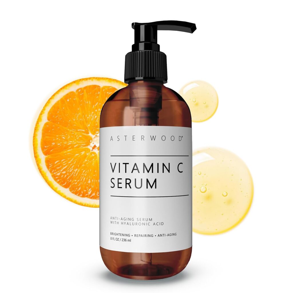 Here's an example of alt text for the Asterwood Face Serum: "Asterwood Face Serum - Vitamin C with Hyaluronic Acid, Anti-Aging, and Anti-Wrinkle. This powerful serum combines the benefits of Vitamin C and Hyaluronic Acid to reduce the appearance of fine lines and wrinkles, promoting a youthful and radiant complexion." Does this fit what you had in mind, or would you like any adjustments?