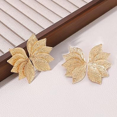 "Boho Gold Leaf Dangle Earrings for Women: Chunky silver leaves drop earrings with a vintage statement geometry design, perfect as stylish jewelry accessories.