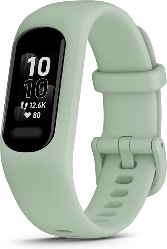 "Garmin vívosmart® 5 Fitness Tracker: A sleek and simple design with a long-lasting battery, perfect for tracking fitness activities and health metrics.