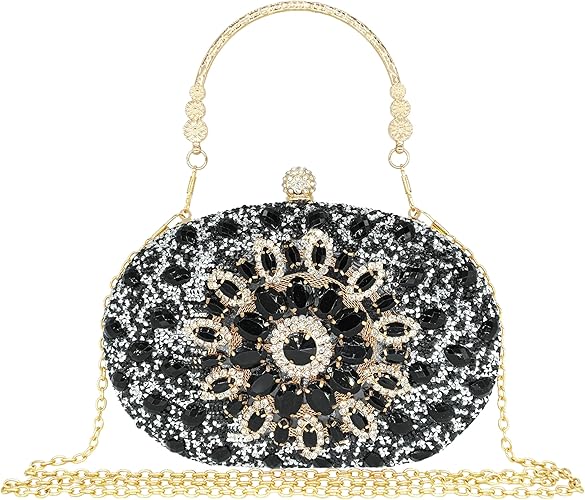 Elegant Mairlom Rhinestone Clutch Purse for Women, perfect for evening weddings and formal events. Features a dazzling crystal diamond design with a round pearl clasp, adding a touch of glamour to any outfit.