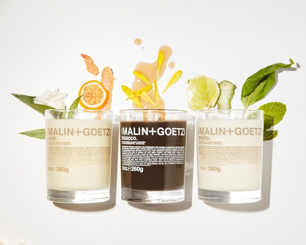 A luxurious set of three hand-poured, all-natural aromatic candles by Malin+Goetz. These highly scented candles feature a slow burn and long-lasting fragrance, with each 9oz candle offering up to 60 hours of soothing aroma. Perfect for creating a relaxing and inviting ambiance in any space.