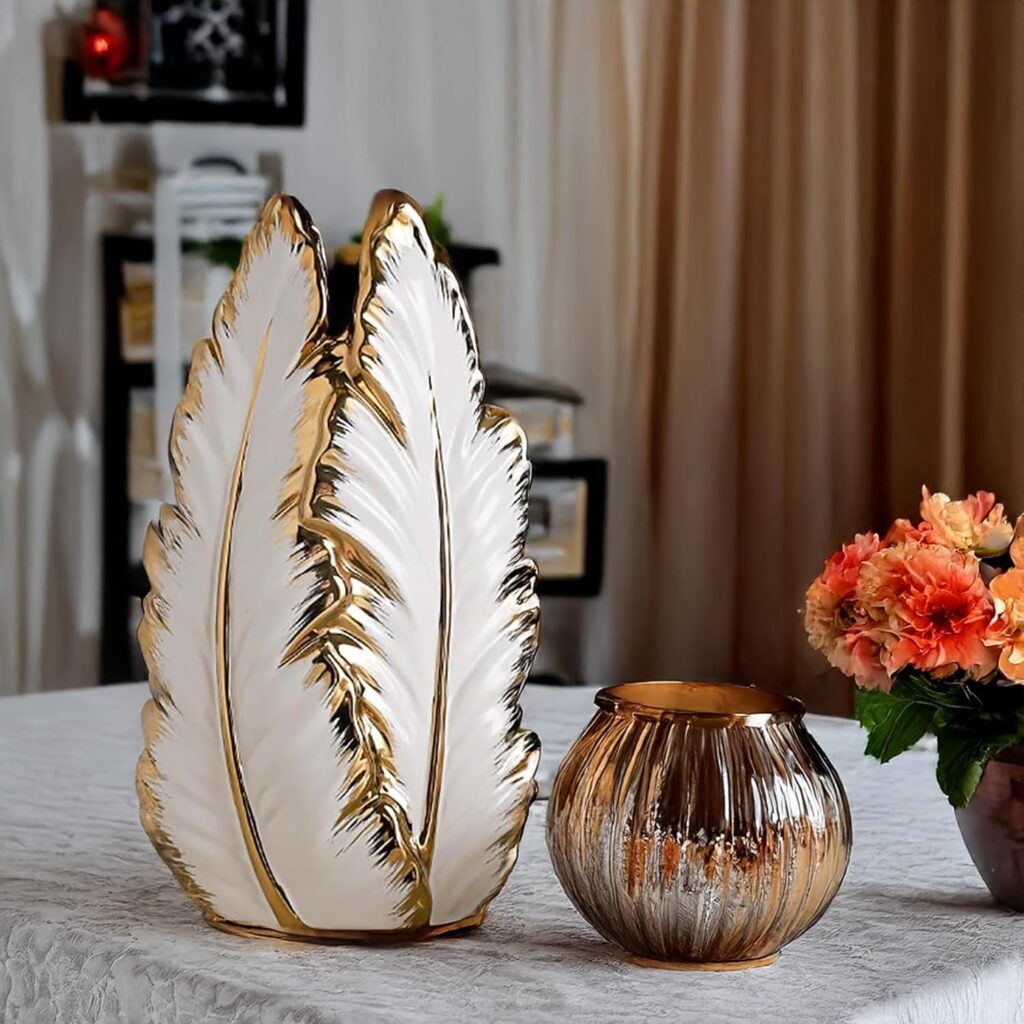 "Nordic Light Luxury Gold Painted Ceramic High-End Vases: Elegant and sophisticated ceramic vases with gold-painted accents, perfect for adding a touch of luxury to any home decor