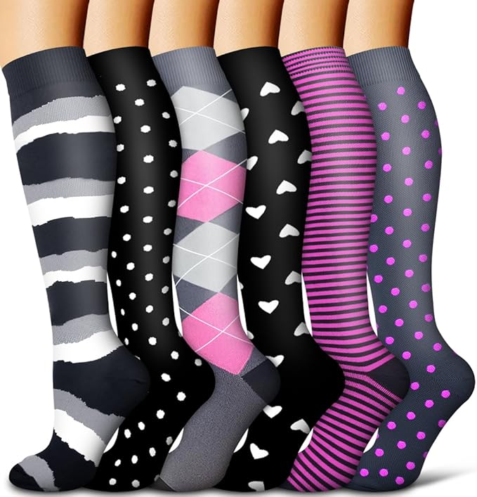 "Coolover Compression Socks. Designed to provide support and improve circulation, ideal for athletes, travelers, and daily wear. Comfortable, breathable fabric with a stylish design.