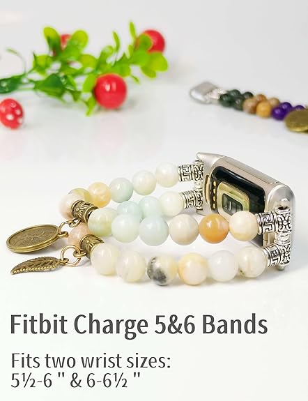 "Compatible with Fitbit Charge 5/6, this band features natural agate gemstone beads. The bracelet is designed with energy stones and healing crystals, offering a stretchable fit. It also includes chakra beads and a Tree of Life charm, perfect for women seeking a blend of style and wellness."