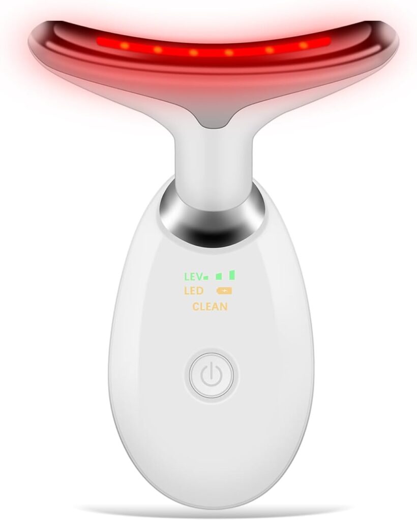 Face and Neck Massager Tools, a portable facial beauty device featuring 7 color LED lights for enhanced skin care. This massager is designed to improve skin texture and tone, promoting a youthful and radiant complexion.