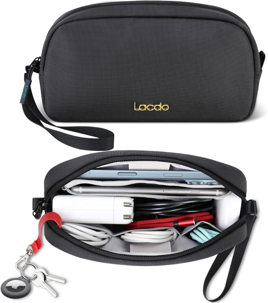 Lacdo Electronics Organizer Travel Case. Durable travel bag designed to organize and protect essential electronic accessories, such as cables, chargers, and gadgets. Ideal for keeping your tech gear neatly arranged and easily accessible on the go