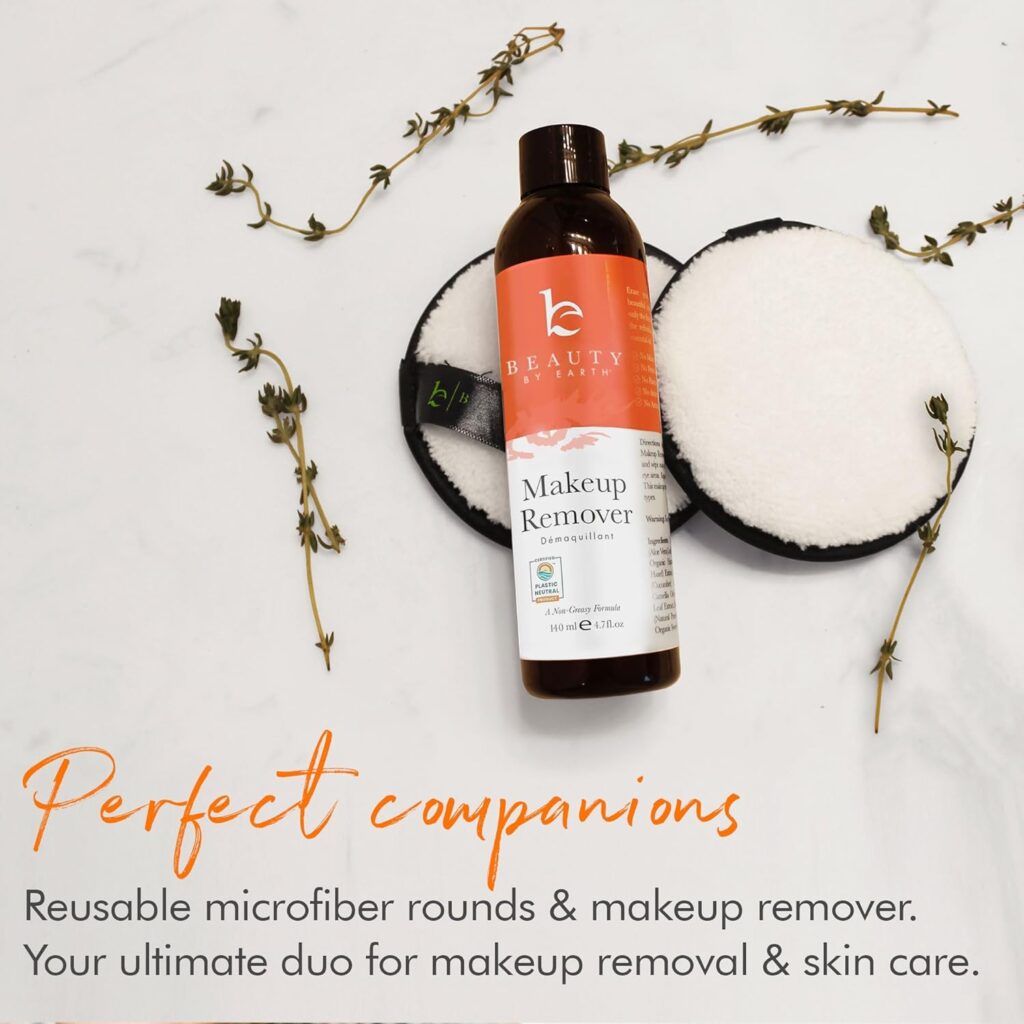 Earth Store Makeup Remover, USA made with natural and organic ingredients, suitable for face and eye makeup removal. Use with wipes or cotton pads. This gentle, non-greasy formula is ideal for dry, oily, and sensitive skin types, promoting a clean and refreshed complexion.