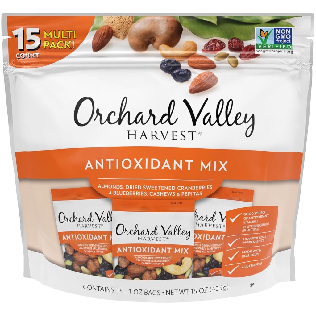 Orchard Valley Harvest Antioxidant Mix. A blend of nuts and dried fruits rich in antioxidants, perfect for a healthy and convenient snack."