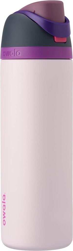 Owala FreeSip Insulated Stainless Steel Water Bottle, 24 oz, in Dreamy Field design. This BPA-free sports water bottle features a straw for easy sipping, making it perfect for sports, travel, and school. It provides excellent insulation to keep beverages at the desired temperature