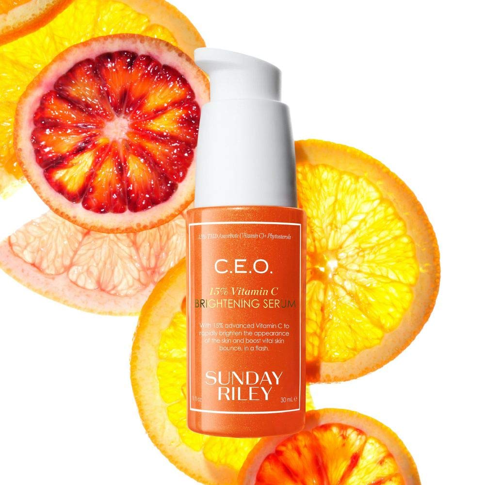 "Sunday Riley C.E.O. 15% Vitamin C Brightening Serum, designed to visibly brighten and improve skin texture. This serum provides advanced antioxidant support, promoting a radiant and youthful complexion."