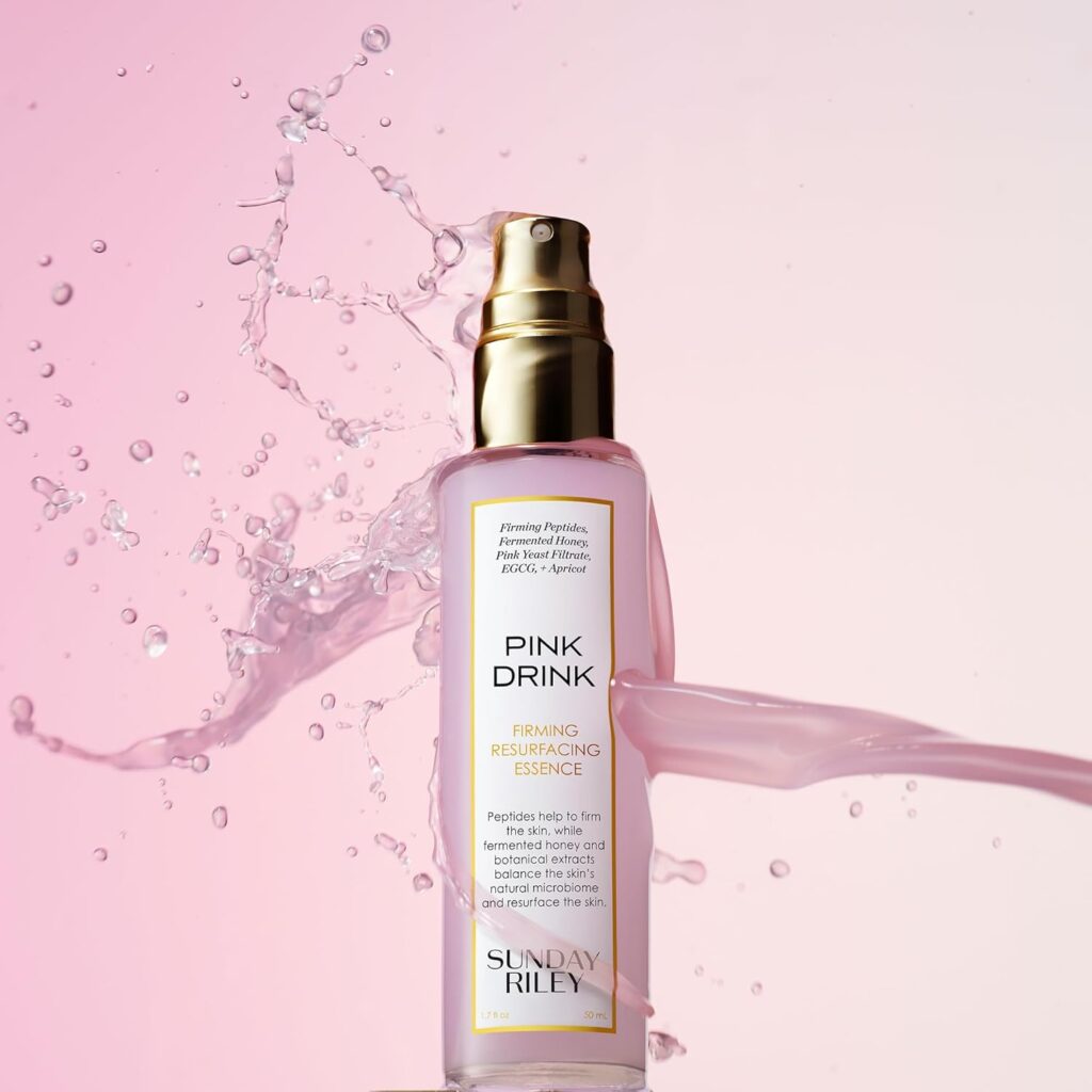 Sunday Riley Pink Drink Skin Firming Resurfacing Essence Face Mist. A refreshing face mist designed to firm and resurface the skin, delivering a boost of hydration and nourishment.