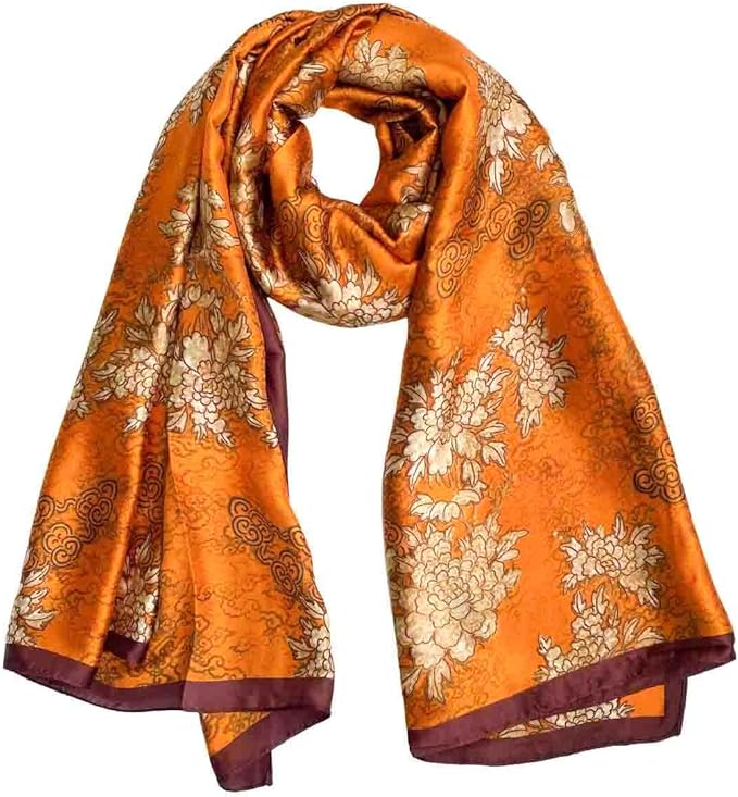 Acotavie women's fashion scarf, a long satin silk-feeling lightweight wrap, perfect for styling as a chic accessory or a breathable sunscreen shawl."