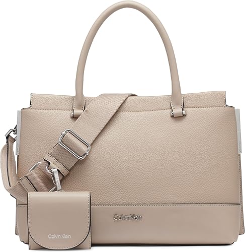 Calvin Klein Bianca Triple Compartment Satchel – a sleek and sophisticated handbag with a structured silhouette, featuring three spacious compartments, dual top handles, a detachable shoulder strap, and subtle Calvin Klein logo detailing