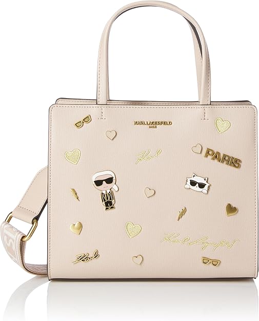 **Alt text:** *KARL LAGERFELD Maybelle Satchel – A sleek, structured handbag in a classic silhouette, featuring top handles, a detachable shoulder strap, and signature KARL LAGERFELD branding.*