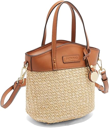 JACD Straw Crossbody Bag – Women's Bucket Shoulder Purse with Top Handle, Chic Woven Design, Perfect for Summer and Travel.