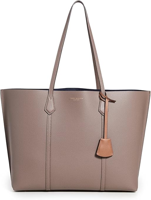 Tory Burch Women's Perry Triple Compartment Tote – a chic and structured leather tote featuring three spacious compartments, elegant top handles, a removable logo charm, and a polished, minimalist design