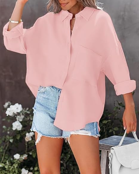 "IPMQ Women's Button-Down Shirt – Classic long-sleeve collared shirt with a relaxed fit, featuring a button-front closure and versatile styling for casual or professional wear.