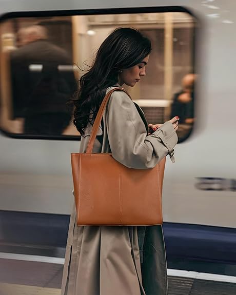 Alt text: "Befen Genuine Leather Tote Bag for Women – a stylish and functional work tote crafted from premium leather, featuring a spacious interior, sturdy top handles, and a sleek, professional design."