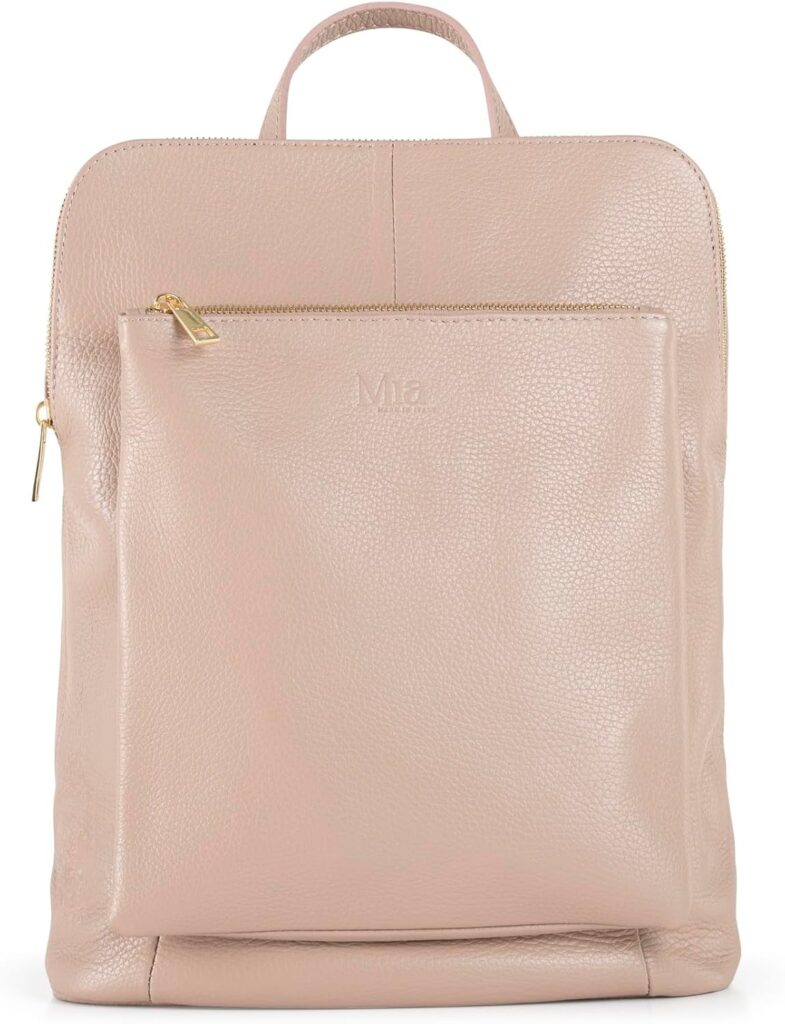 Mia Large Convertible Backpack Purse in Nude – crafted from genuine Italian leather with a versatile 4-in-1 design. Stylish and functional, perfect for work and travel."